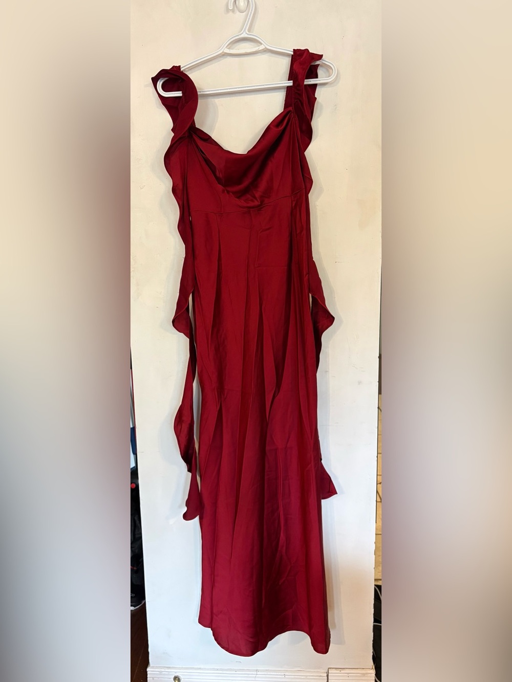 Cider Red Ruffled Sleeve Maxi Dress